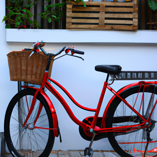 תמונה של אופניים בצבע אדום בוהק עם סל מלפנים